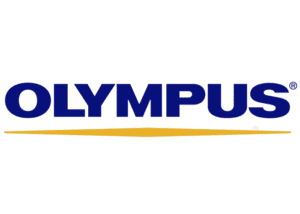 Olympus logo with blue text and a yellow underline.