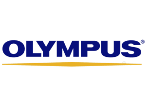 Blue Olympus logo with a golden underline on white background.