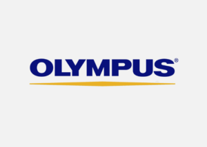 Olympus logo with blue text and a yellow underline.