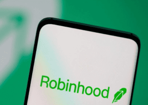 Close-up of a smartphone screen showing the Robinhood app logo.