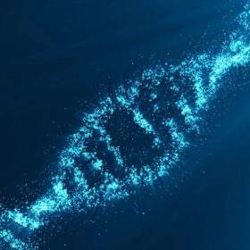 A DNA illustration on a blue color background